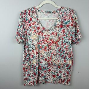 Peruvian Connection Floral Pima Cotton Short Sleeve Top – Size S
